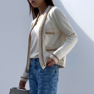 Cashmere Chain Trimmed Knit Jacket